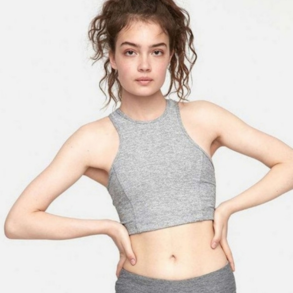 Outdoor Voices Athena Gray Halter Racerback Crop Sports Bra